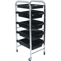 four layer black color steel frame Salon trolley