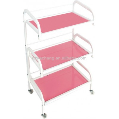 Metal and glass pink color beauty salon drawer trolley