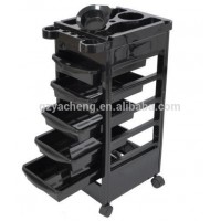 five drawer NEW PP plastic good quality rolling black and red salon trolley hairdressing